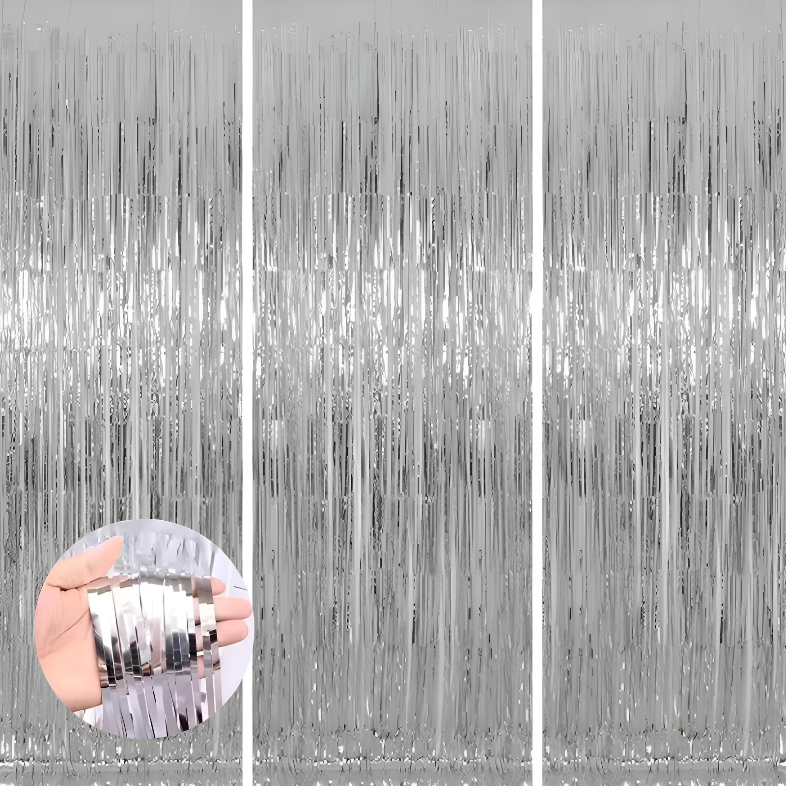 Valentines Day 3 Pack 3.3 * 8.3 ft Foil Curtain Metallic Tinsel Fringe Curtains Photo Booth Props Backdrop for Birthday Wedding Engagement Baby Shower