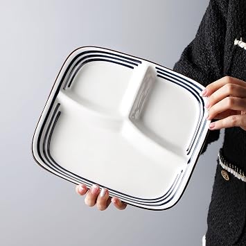 10-Inch Ceramic Portion Control Plate Healthy Meal Balance (Adult Diet Divided Plate) Diabetes and Bariatric Diets