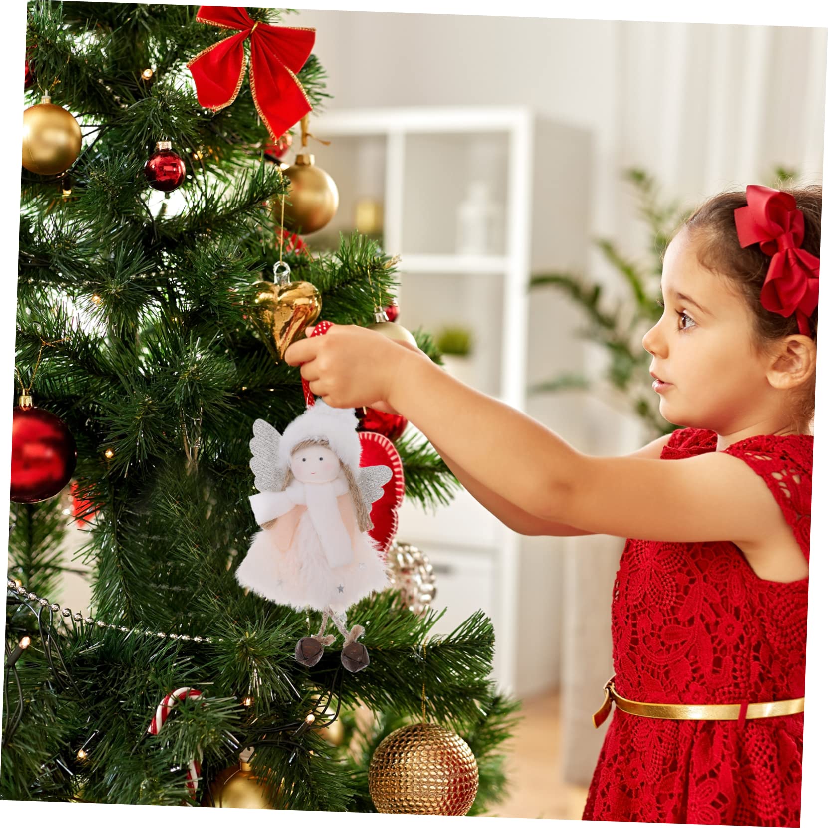 Cabilock 5 Piezas Colgante de niña ángel decoración navideña Colgante de Navidad muñecos navideños Christmas Tree Xmas Tree Colgantes de muñeca de ángulo decoración Colgante Felpa