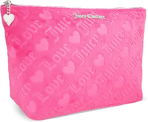 Miniatura 2 de Juicy Couture Bolsa de maquillaje rosa Organizador de cosméticos Esenciales de viaje con cremallera superior cuña terciopelo corazón amor