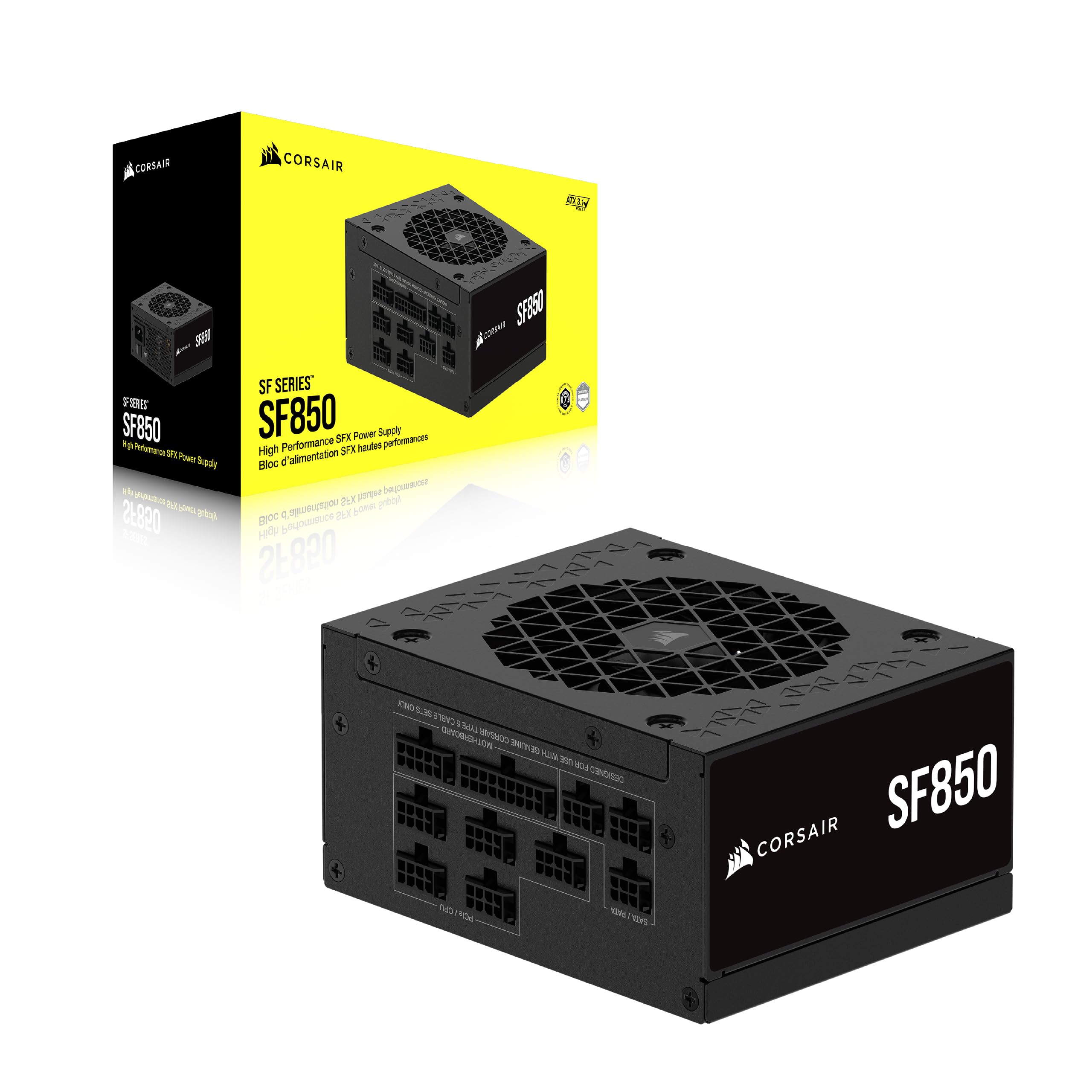 CORSAIR SF850 (2024) Vollständig Modulares Geräuscharmes 80 PLUS Platinum ATX-Netzteil – ATX 3.1-Kompatibel – PCIe 5.1-Fähig – SFX-to-ATX-Halterung im Lieferumfang Enthalten – Schwarz