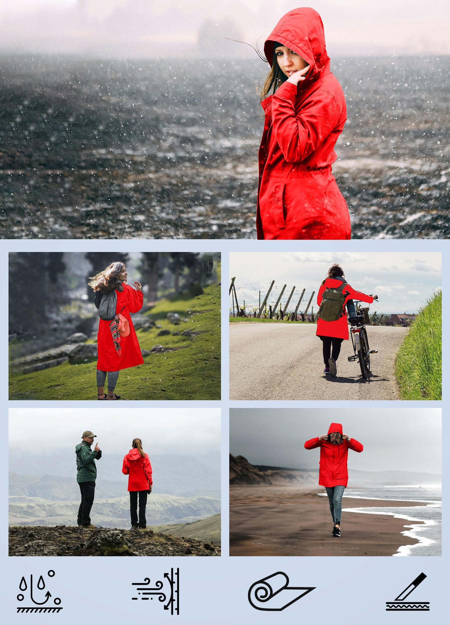 Regenjacke Damen Lang Wasserdicht Atmungsaktiv Regenmantel Kapuze Outdoor S-3XL