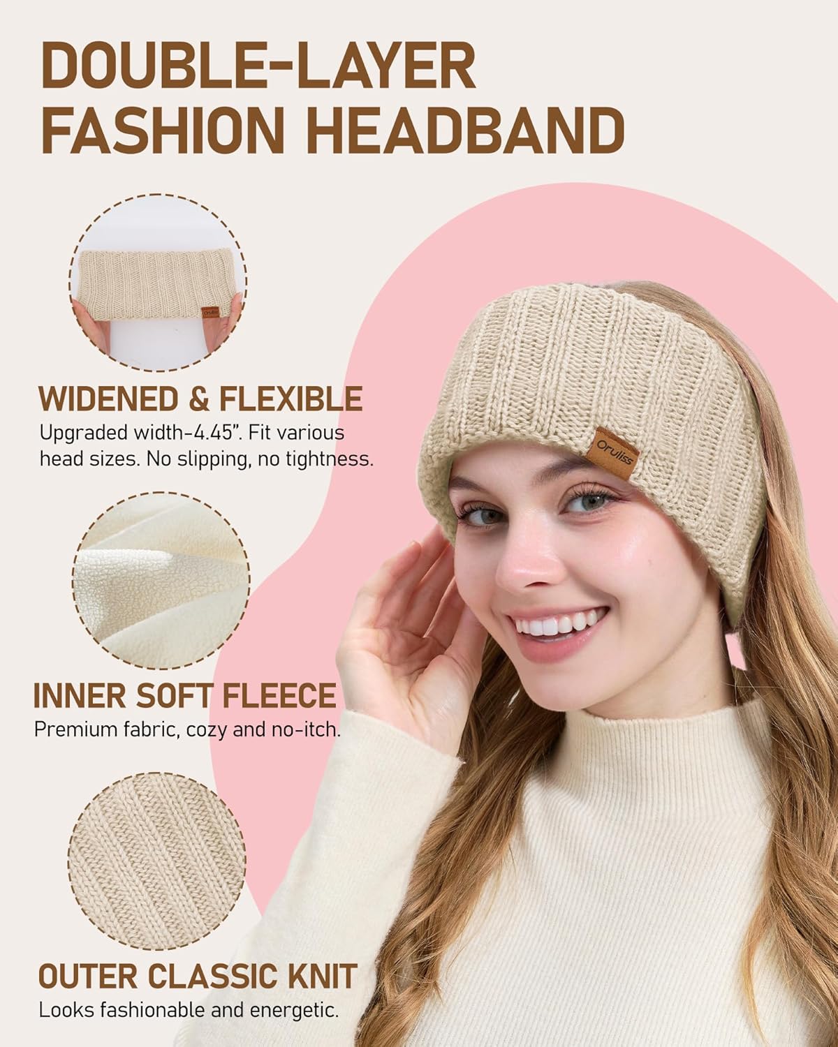 Women Winter Beanie Hat Scarf Gloves Headband Set, Fleece Lined Hat Ear Warmer Knit Long Scarf Touchscreen Gloves 4 Gift Set - Image 3
