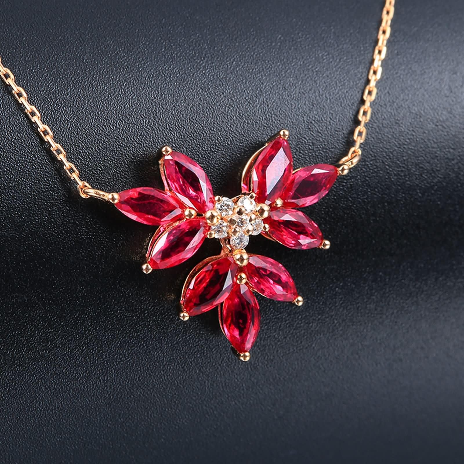 Collar de Oro Mujer 18 Kilates,Collar Hoja con 1.26ct Rubí y Diamante Colgantes Mujer de Oro