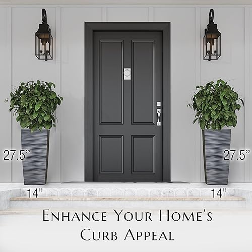 Miniatura 3 de Janska by Mueller M-Resin - Maceta alta resistente para interiores y exteriores, árbol, maceta, juego de 2 piezas, 27.5 pulgadas, diseño moderno,