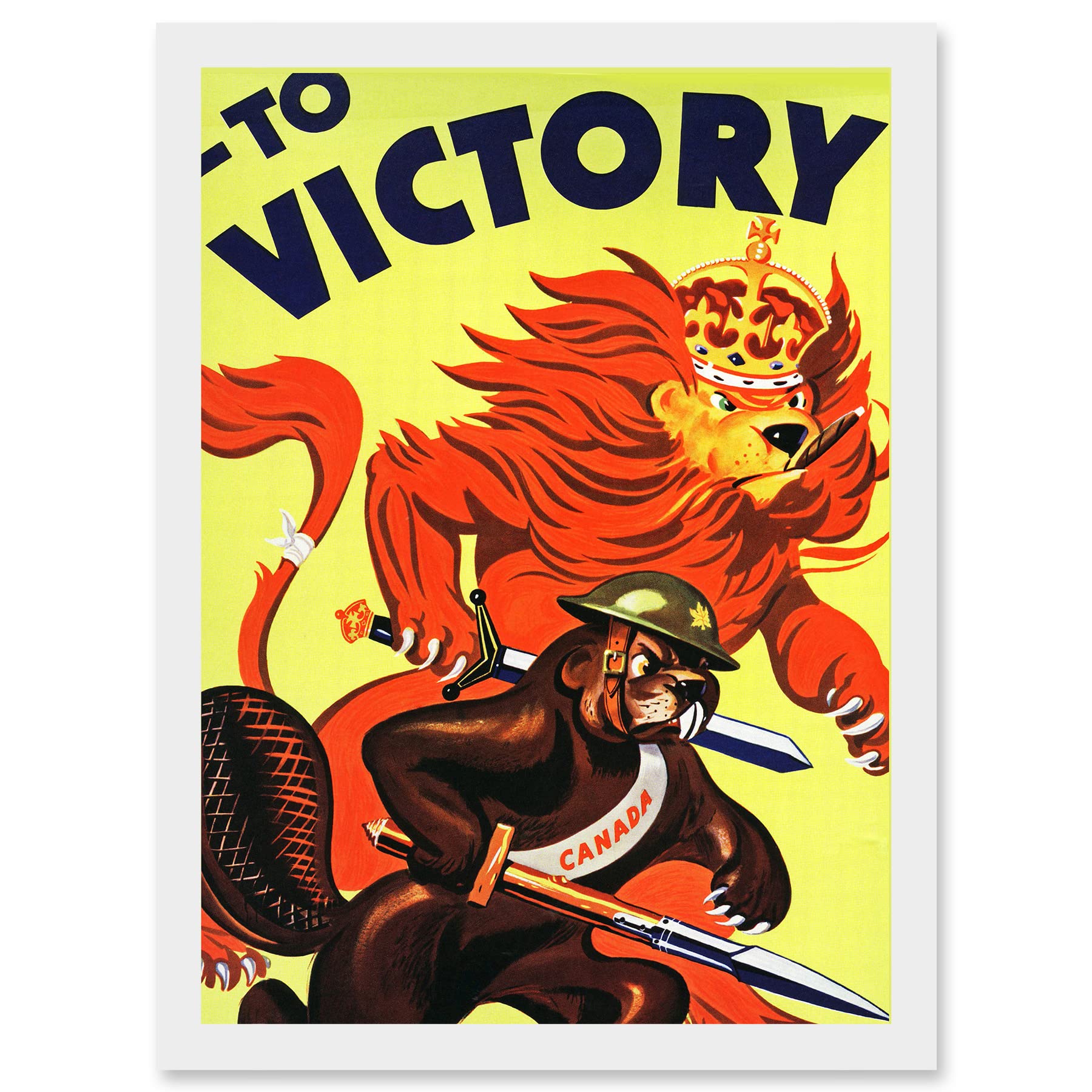 Artery8 World War WW2 Military Canada Victory Red Lion Beaver Cigar A4 Artwork Framed Wall Art Print
