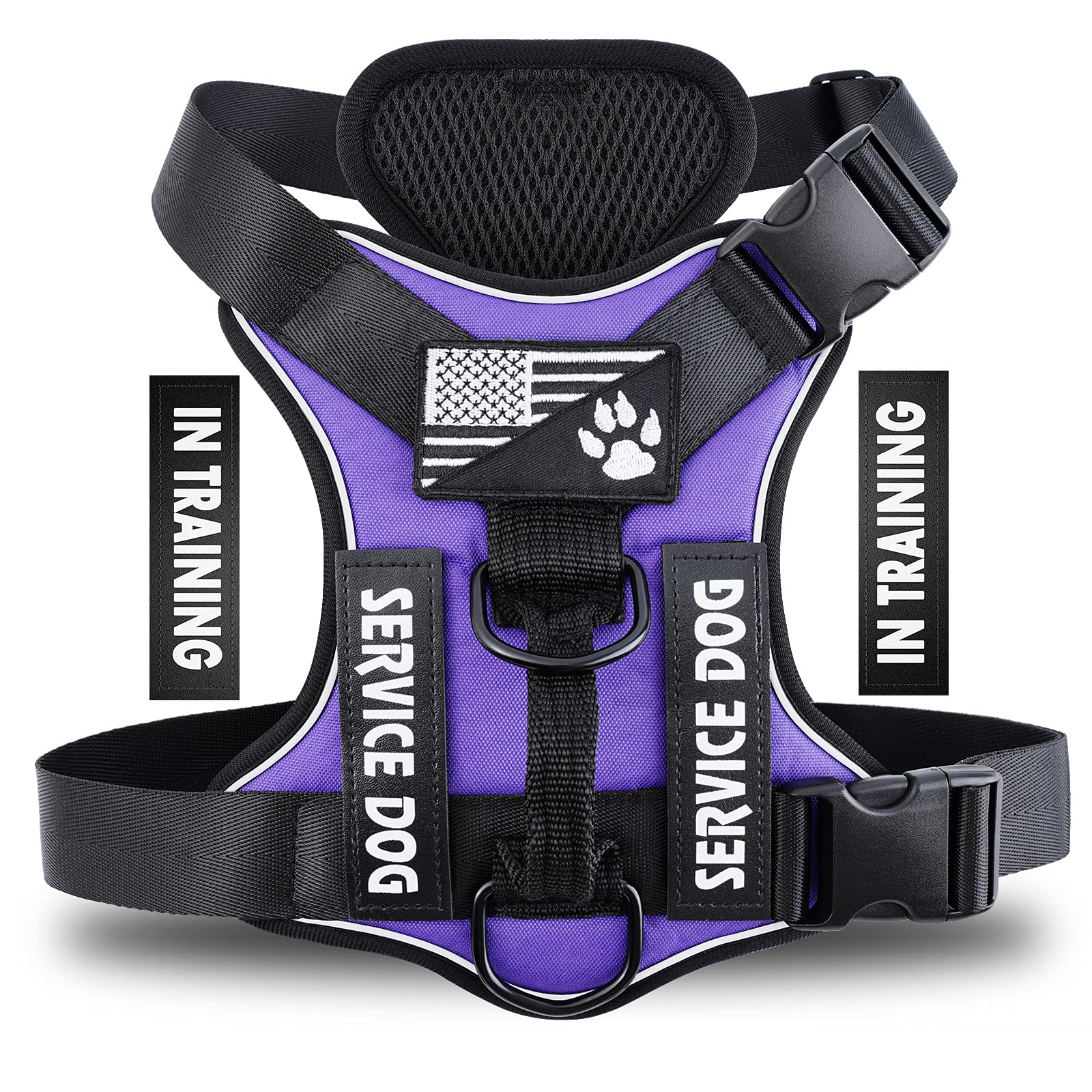 Demigreat Service Dog Harness, Reflective Dog Vest Harness with 5 PCS Patches, Adjustable Soft Oxford Pet Harness, Inner Layer Mesh, Easy to Control for Small Medium Large Dogs