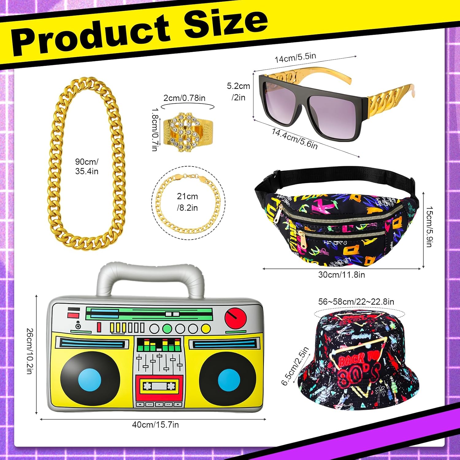9pcs 80s 90s Outfit for Men 80s Halloween Costumes Rapper Track Suits with Hip Hop Accessories for 90s Themed Party - Image 2
