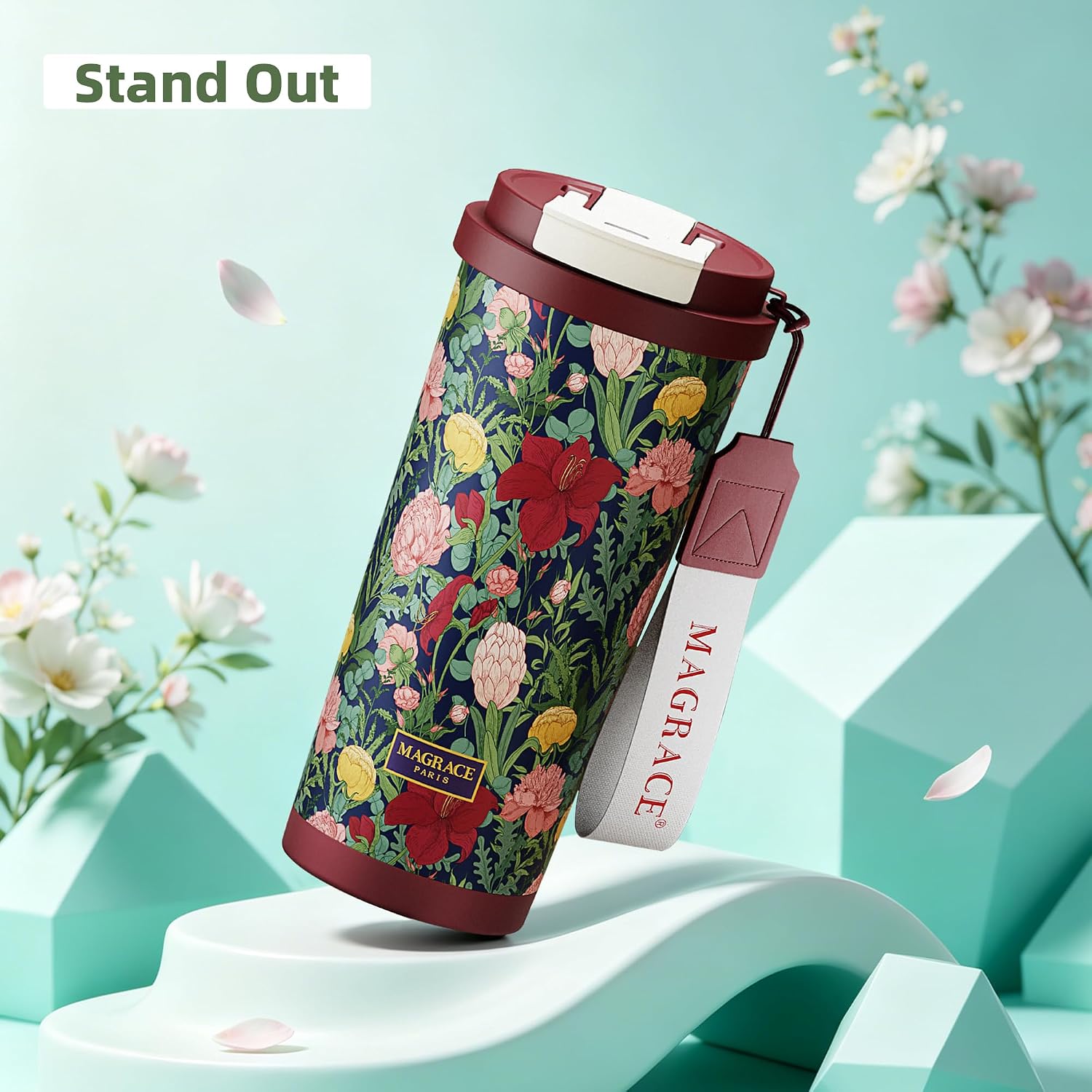 MAGRACE Ceramic Lined Travel Coffee Mug for Women, 17oz Insulated Leakproof Coffee Tumbler with Flip Lid, Stainless Steel Thermal Cup for Hot & Cold Drinks, Office Commute Gift