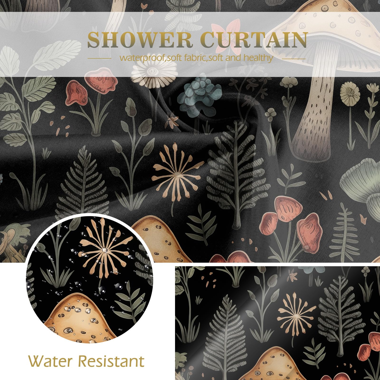 Aimego Rideaux de Douche Extra Longs en Tissu avec 12 Crochets pour décoration de Salle de Bain, 182,9 x 213,4 cm, Noir