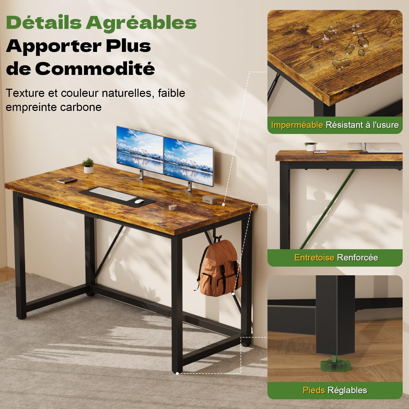 Devoko Bureau d'ordinateur, Table, Petits Bureaux d'étude 120 x 50 x 75 cm pour Les Petits Espaces, Poste de Travail, Bureau et Travail à Domicile, Cadre en Métal, Marron Rustique