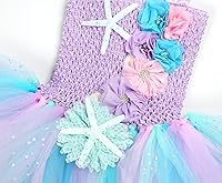 Vista 23 de Koatobbor Disfraz de sirena para niñas, vestido de tutú de sirena, color LED, para Halloween, fiesta de cumpleaños, 3 a 8 años Blanco Led-púrpura