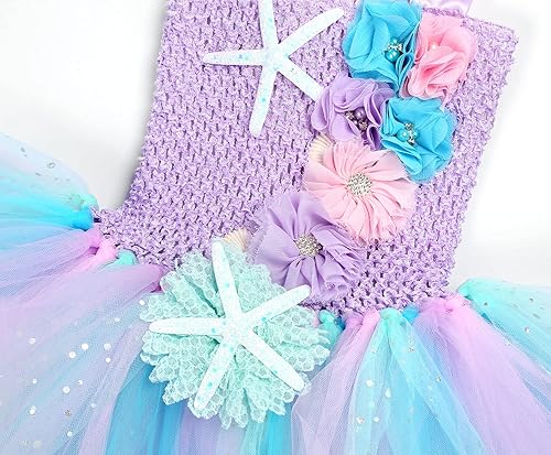 Miniatura 23 de Koatobbor Disfraz de sirena para niñas, vestido de tutú de sirena, color LED, para Halloween, fiesta de cumpleaños, 3 a 8 años Blanco Led-púrpura