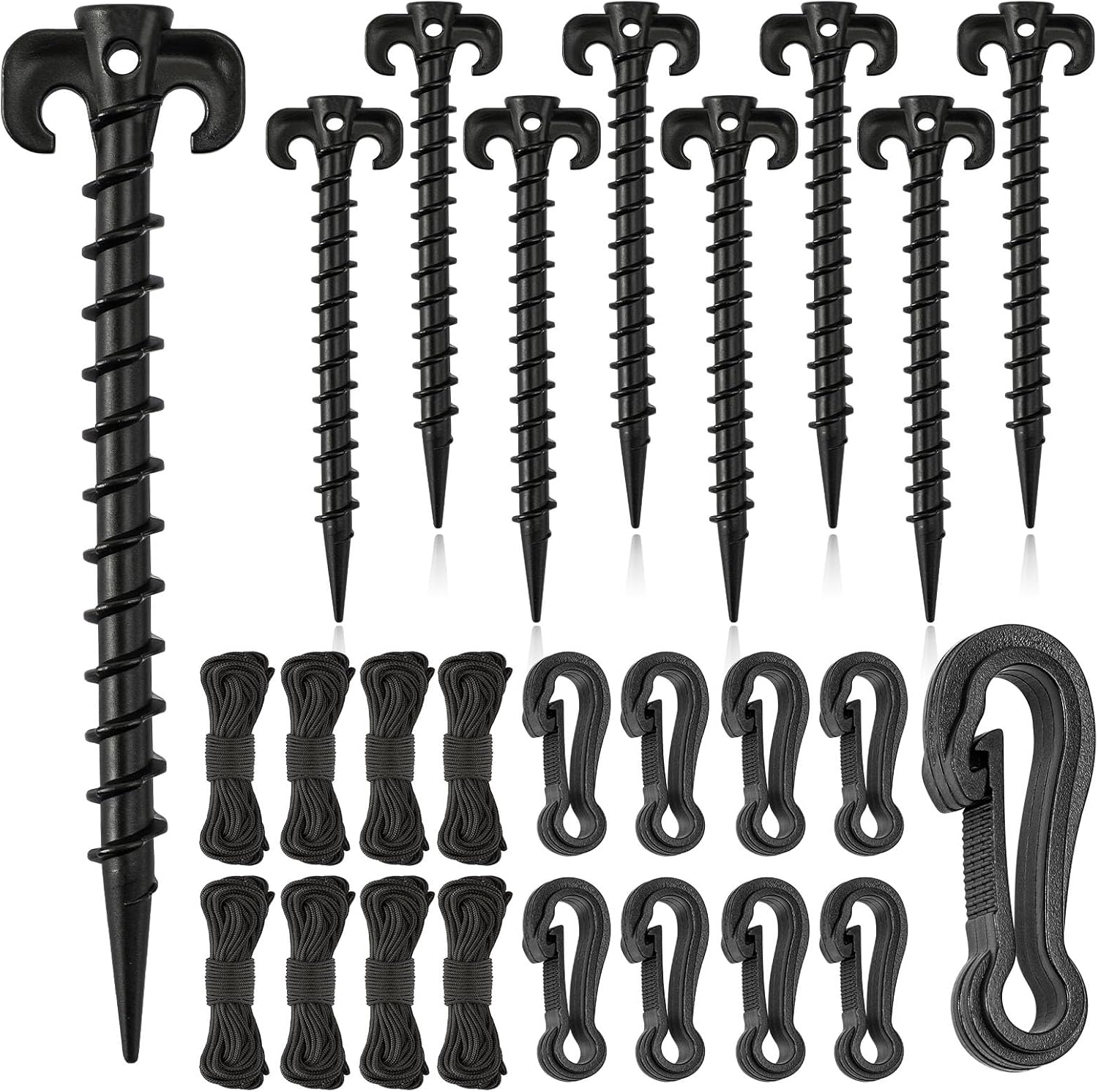 AUGSUN 27 Pieces Plastic Inflatable Stakes Set, Include Tent Stakes, Tethers Ropes and Hooks Heavy Duty Garden Yard Stakes for Halloween Christmas Outdoor Decorations (Black) AUGSUN 27 Pieces Plastic Inflatable Stakes Set, Include Tent Stakes, Tethers Ropes and Hooks Heavy Duty Garden Yard Stakes for Halloween Christmas Outdoor Decorations (Black)