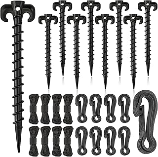 AUGSUN 27 Pieces Plastic Inflatable Stakes Set, Include Tent Stakes, Tethers Ropes and Hooks