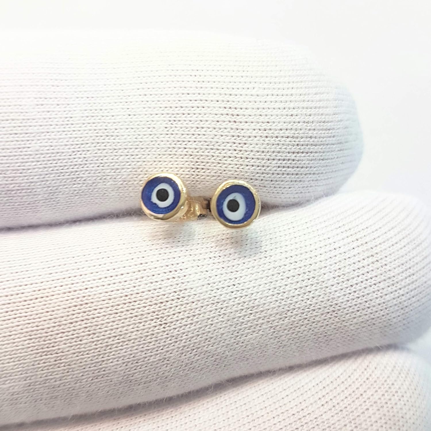 Evil Eye Stud Earrings Lucky Luck Nazar Protection For Women Jewelry 14K Yellow Gold Tiny Charm Dainty Turquoise or Navy Blue, 14K Yellow Gold Evil Eye Stud Earrings For Women, Turkish Eye Earrings