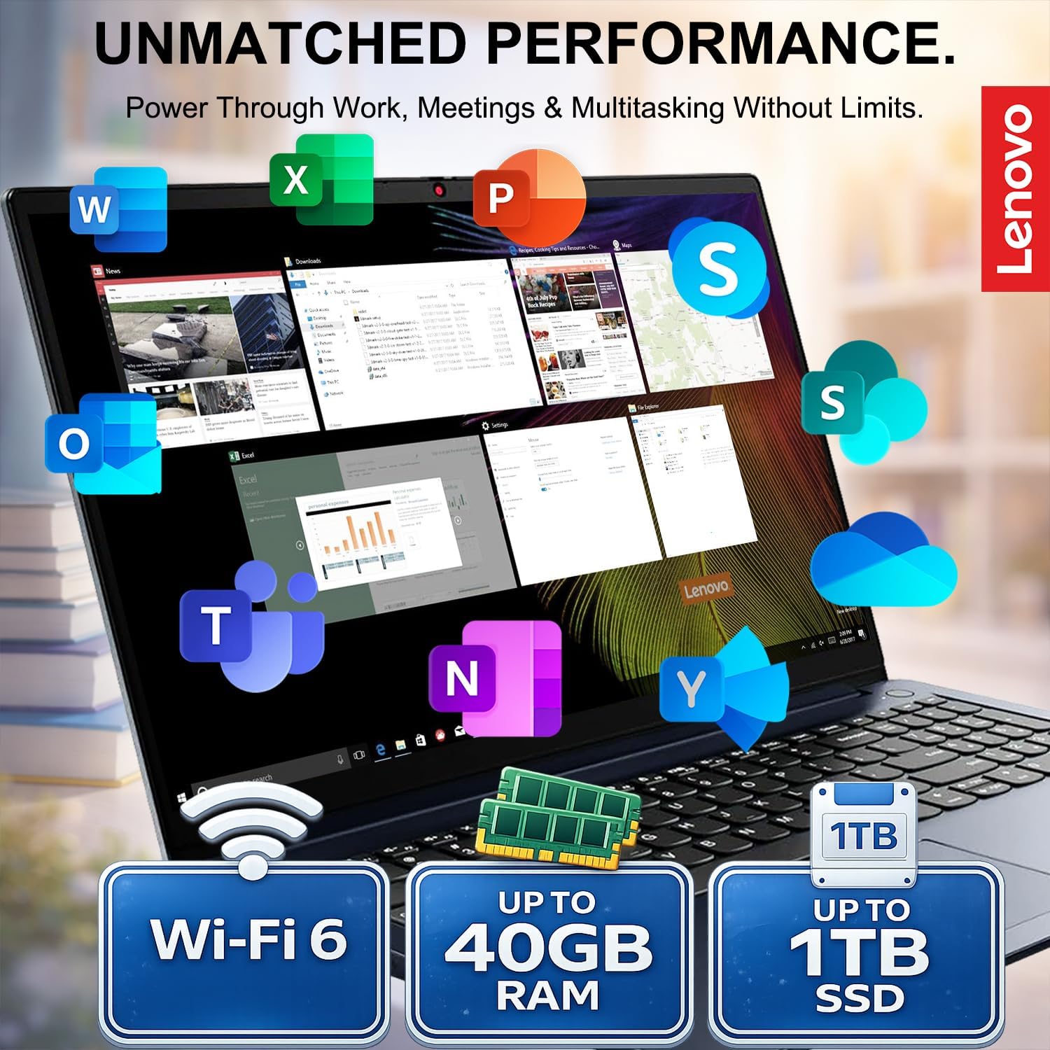 Lenovo IdeaPad 1i 15.6" FHD Touchscreen Laptop, Powerful 13th Gen Intel Core i5-1335U 10-Core Processor(Up to 4.6GHz), 40GB RAM, 1TB SSD, Wi-Fi 6, Dolby Audio, Windows 11, WOWPC Recovery USB Bundle