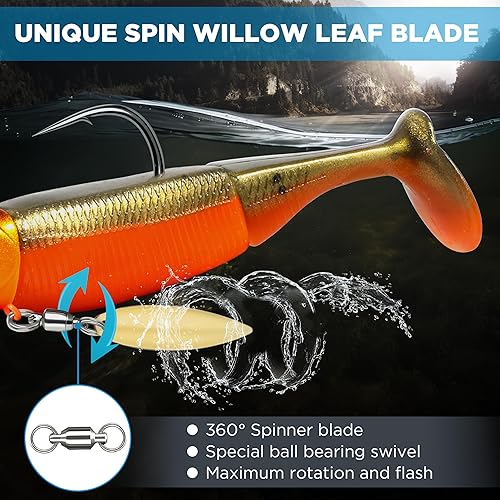 Miniatura 3 de PLUSINNO Señuelos de pesca, señuelos de lubina pre-aparejados con cola de pala, cebo de pesca para agua dulce y salada, señuelos de pesca de