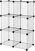 Amazon Basics 6-Cube Stackable Wire Grid Storage Shelves - Metal Organizer, No-Tool Assembly, 26"W x 38"H x 12.6"D Black