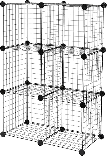 Tienda Basics Estantes de almacenamiento apilables de rejilla de alambre de 6 cubos, 12 x 12 pulgadas, negro, 12.6 pulgadas de profundidad x 26