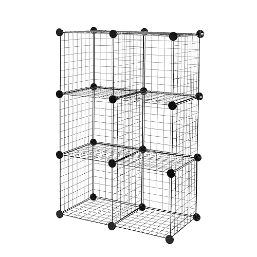 Amazon Basics 6 Cube Wire Grid Stackable Storage Shelves, Black, 66 x 32 x 96.5 cm - Black