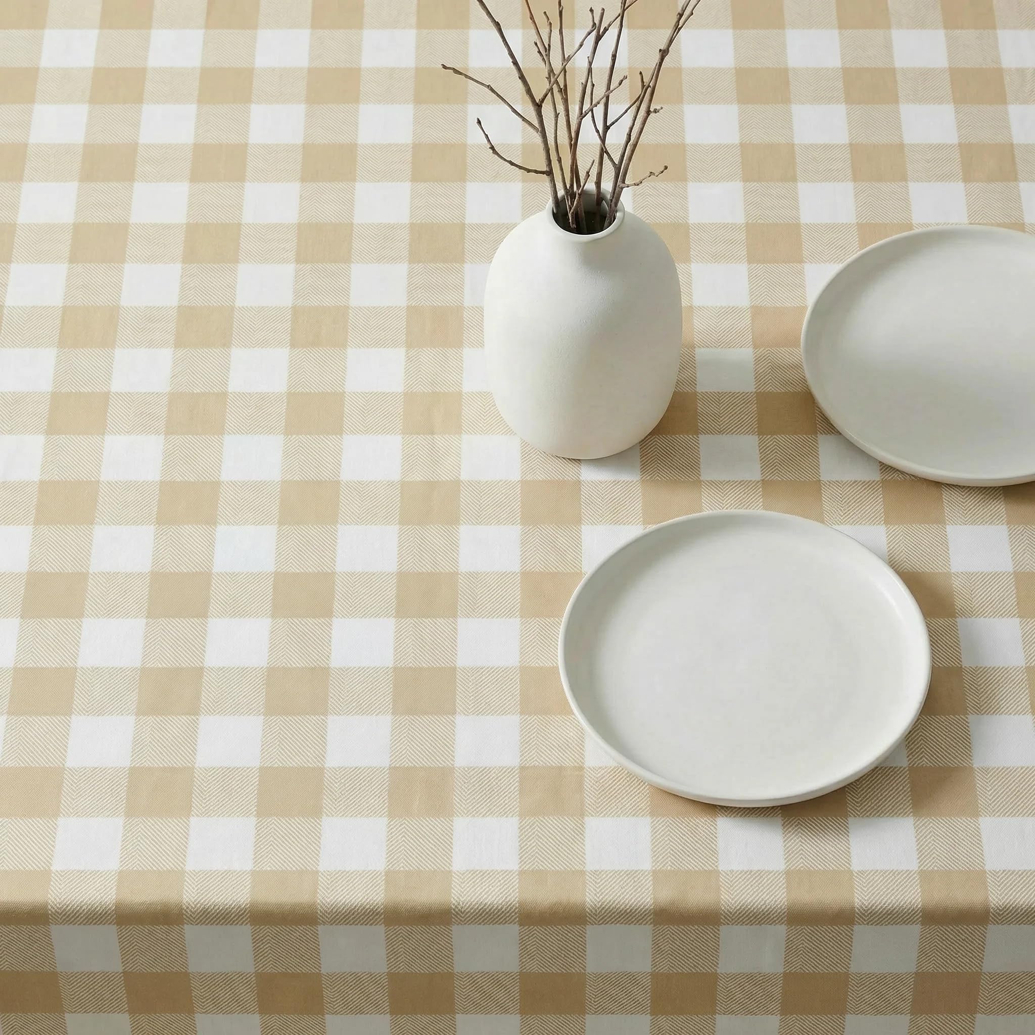 BELUM Nappe en résine Anti-Taches Carreaux 0120-103, Nappe à Carreaux Vichy Taille 300 x 140 cm, Nappe Anti-Taches sans Toile cirée Vichy Vanille Nappe Tissu 100% Coton Biologique