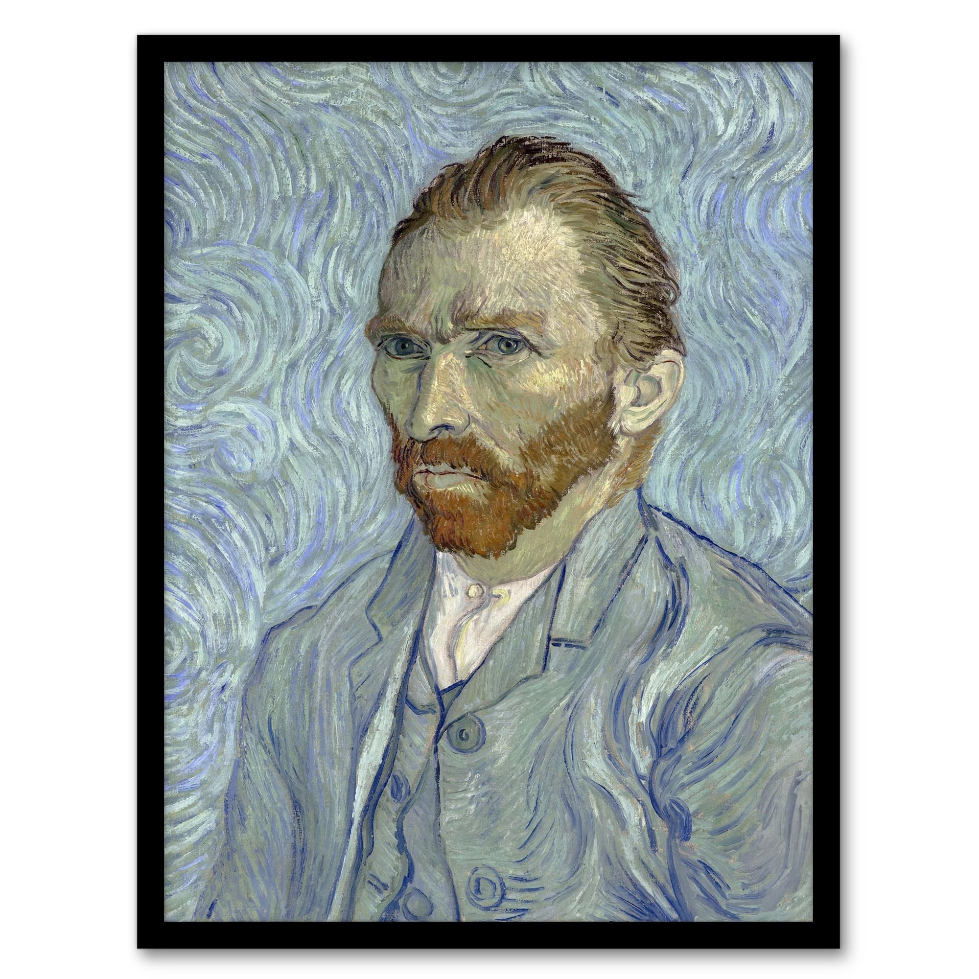 Artery8 Framed 12X16" Artist 1889 Self Portrait Wall Art Print Framed Poster 12X16 Inch Artwork By Van Gogh : Expressive Self Portrait Perfect For Study Or Art Space Showing Intensity Creativity And Emotion