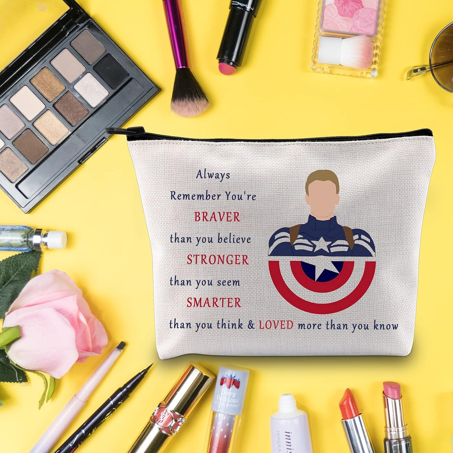 Buy Levlo Avenge Cosmetic Make Up Bag Captain America Fans Inspired Gift You Are Braver Stronger Smarter Than You Think Captain Shield Makeup Zipper Pouch Bag For Women Girls Captain Us Bag