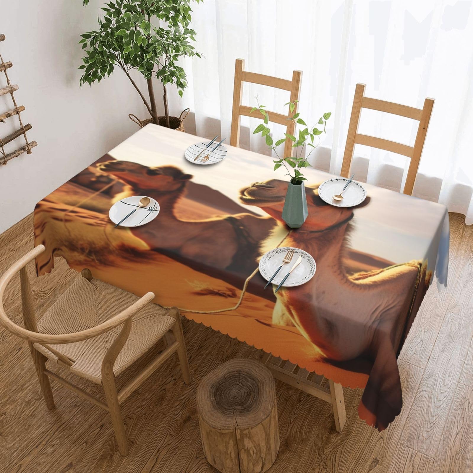 Fodpand Black Camels Rest Desert Tablecloths For Rectangle Tables 72 X 54 Inches - Reusable And Washable Table Clothes Decorative Table Cover For Dining Tables, Buffet Parties, Wrinkle Resistant