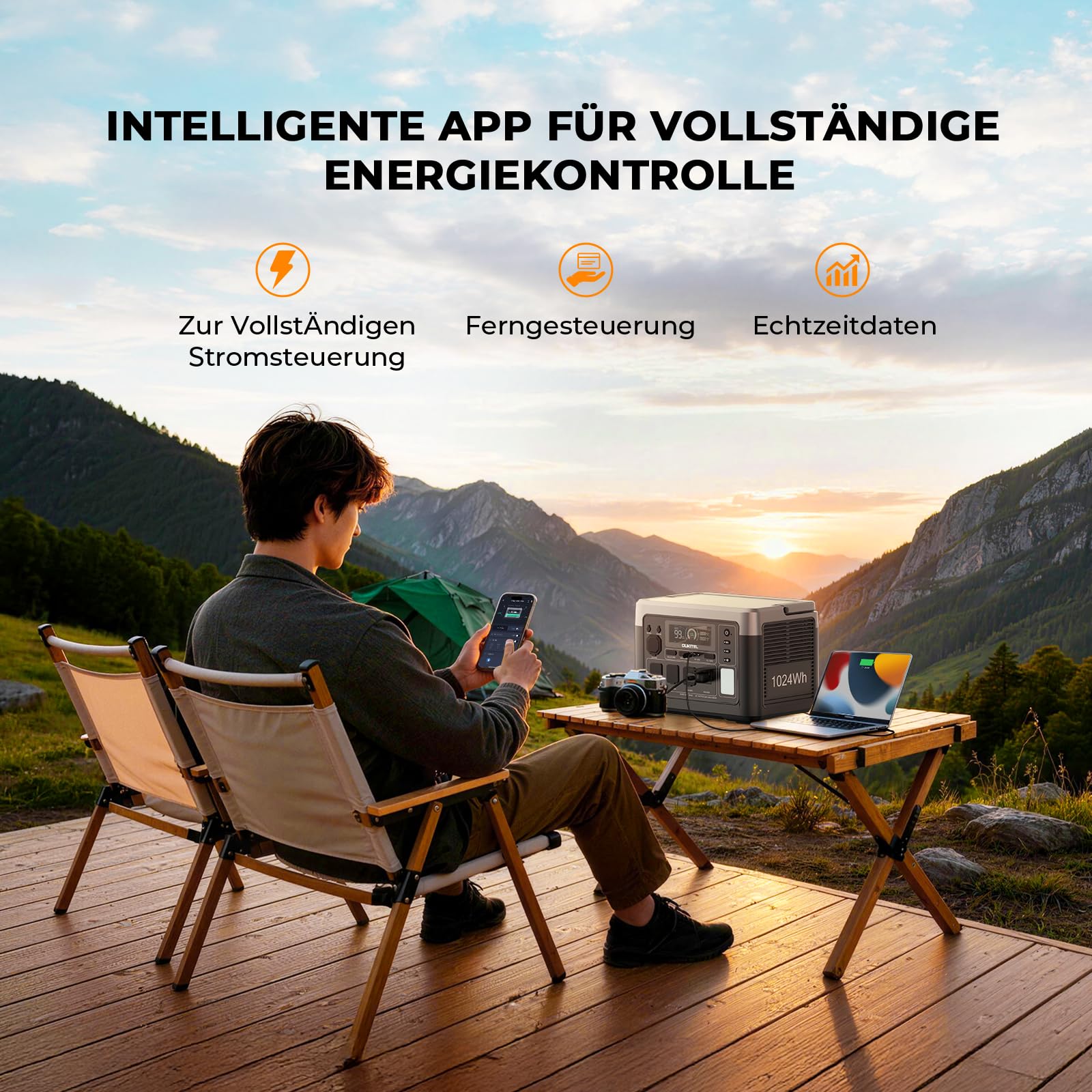 P1000 Plus Station Électrique Portable 1024Wh, 1800W Générateur Solaire, Batterie LiFePO4, 0-80% en 45 Minutes. Idéal pour le Camping, les Camping-Cars et les Pannes de Courant