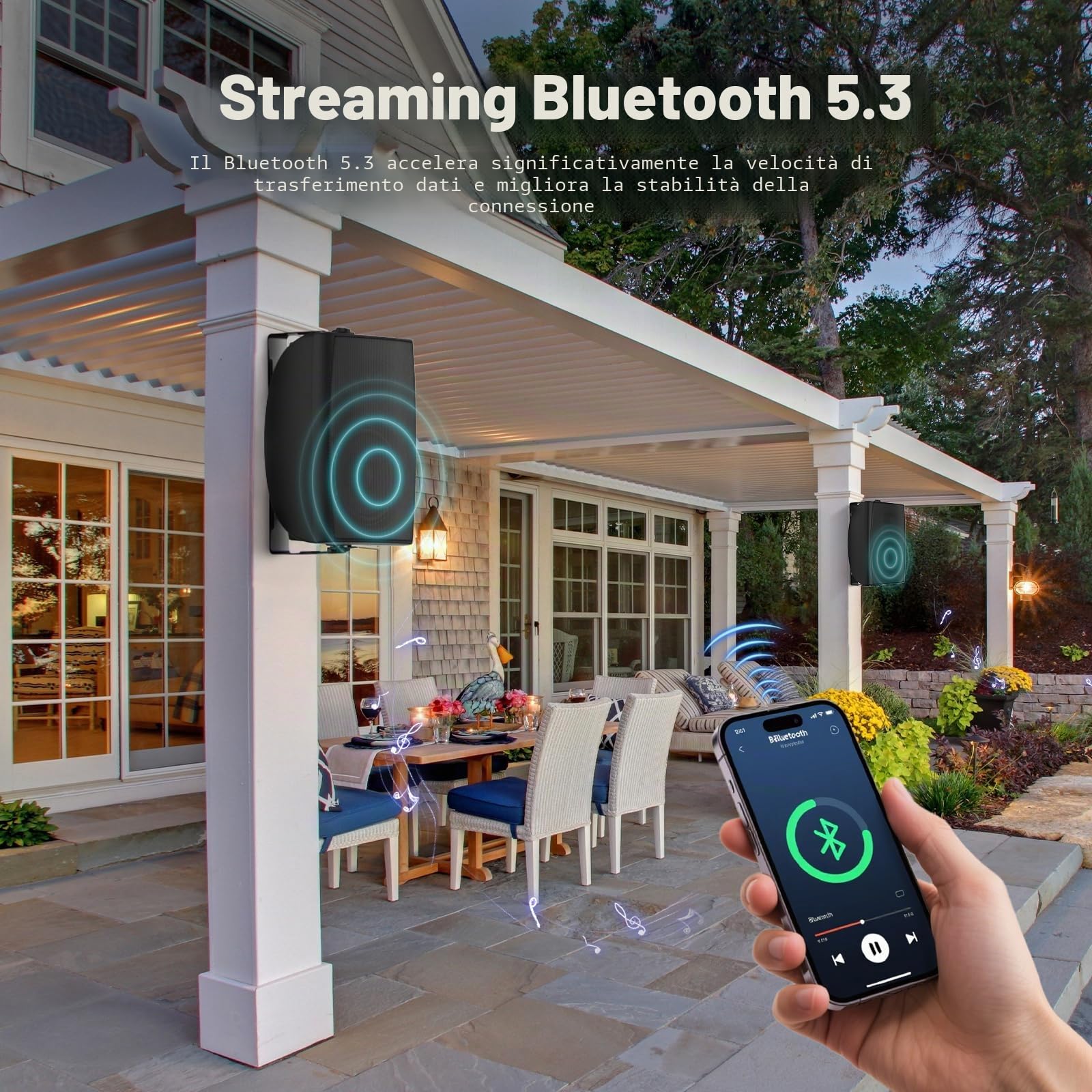 STUDIOFINIX Altoparlanti Bluetooth da 8 pollici con picco da 600 W per esterni, cablati, grandi dimensioni da parete (26,9 x 23,9 x 41,48 cm, 5,2 kg ciascuno), impermeabile IP44 per tutte le stagioni