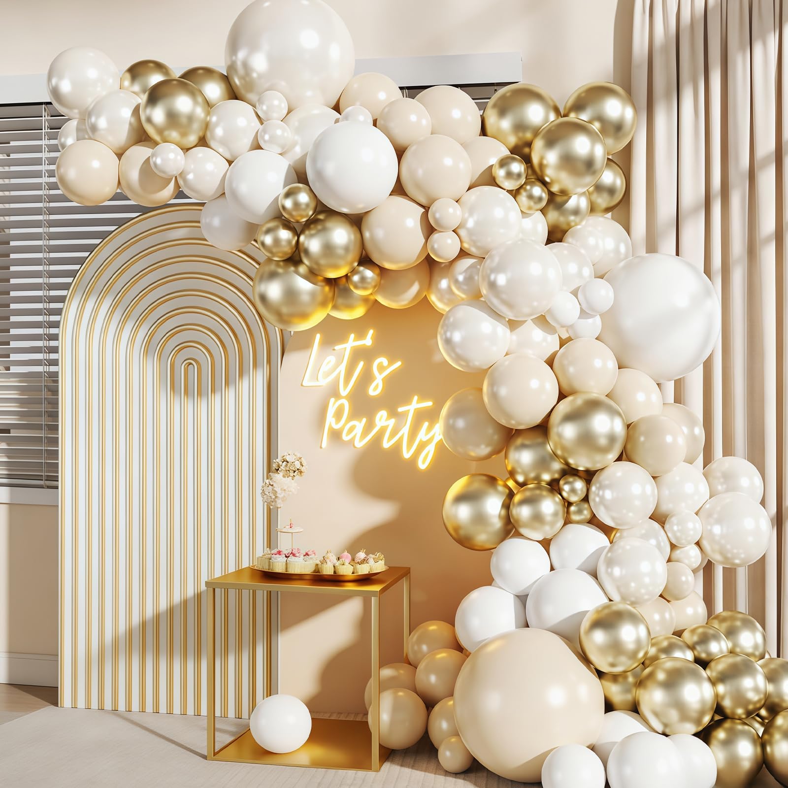 Flintronic White Gold Balloon Arch Kit, 196 PCS Latex Balloons for Platinum Birthday Party Decorations, Party Balloons in Various Sizes for Birthdays, Weddings, Gender Reveal Party