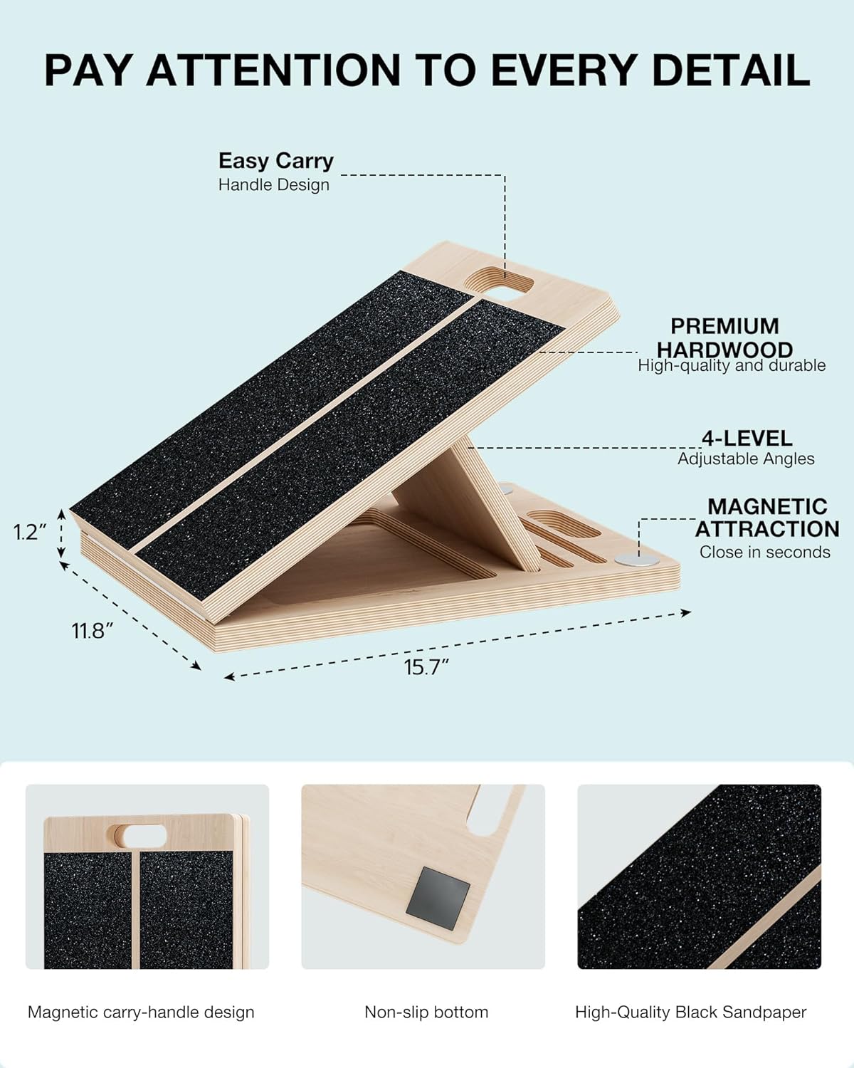 Slant Board for Calf-Stretching - Adjustable Wooden Incline Wedge for Squats and Balance, Portable Calf Stretcher for Ankle, Knee and Achilles Heel Support, Exercise Equipment for Therapy