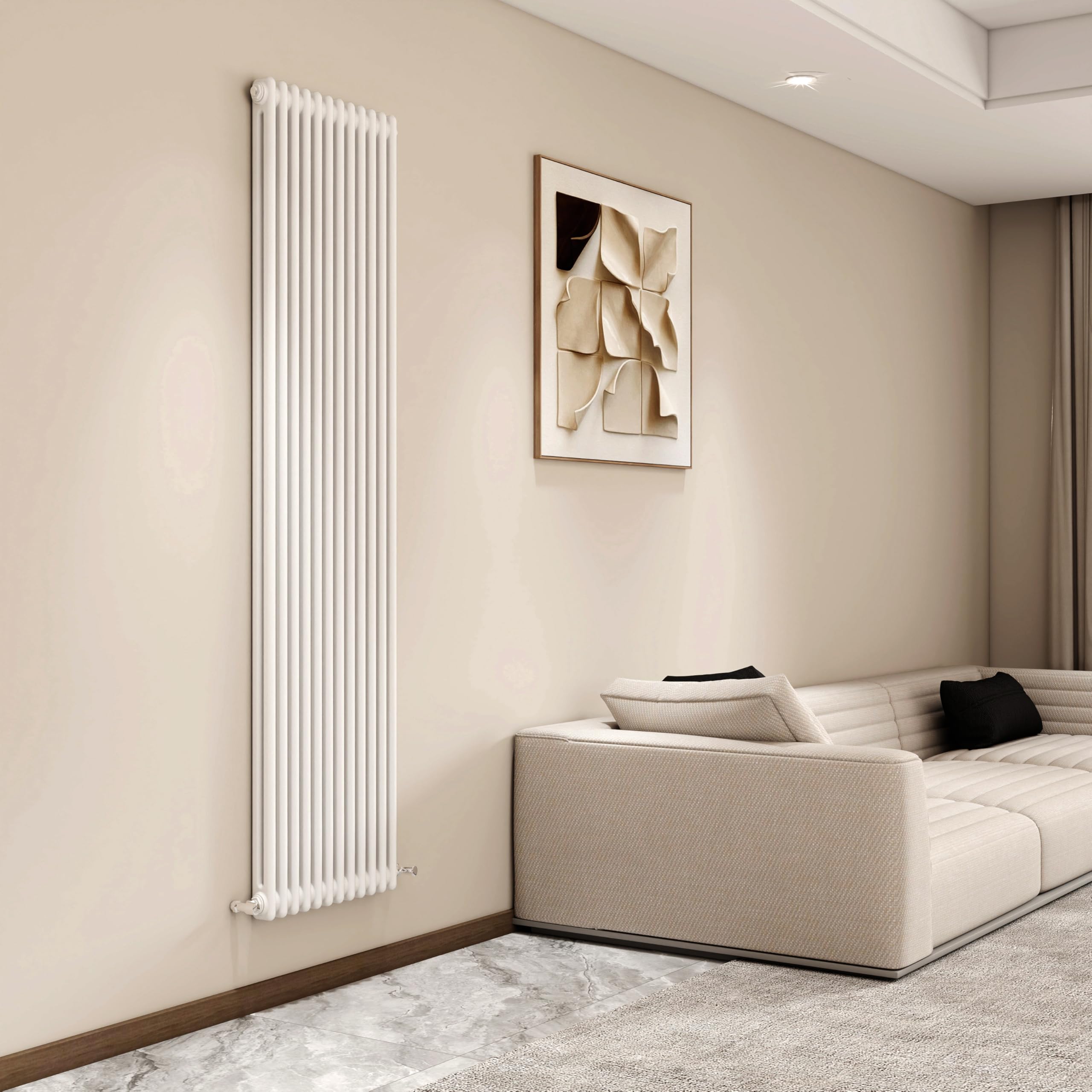 Vertical 2 Column Cast Iron Radiator, 1800x560mm Gloss White Designer Double Radiators Slim Vertical, Tall Upright Designer Column Radiator Heater for Bedroom/Office, Vertical Radiator White