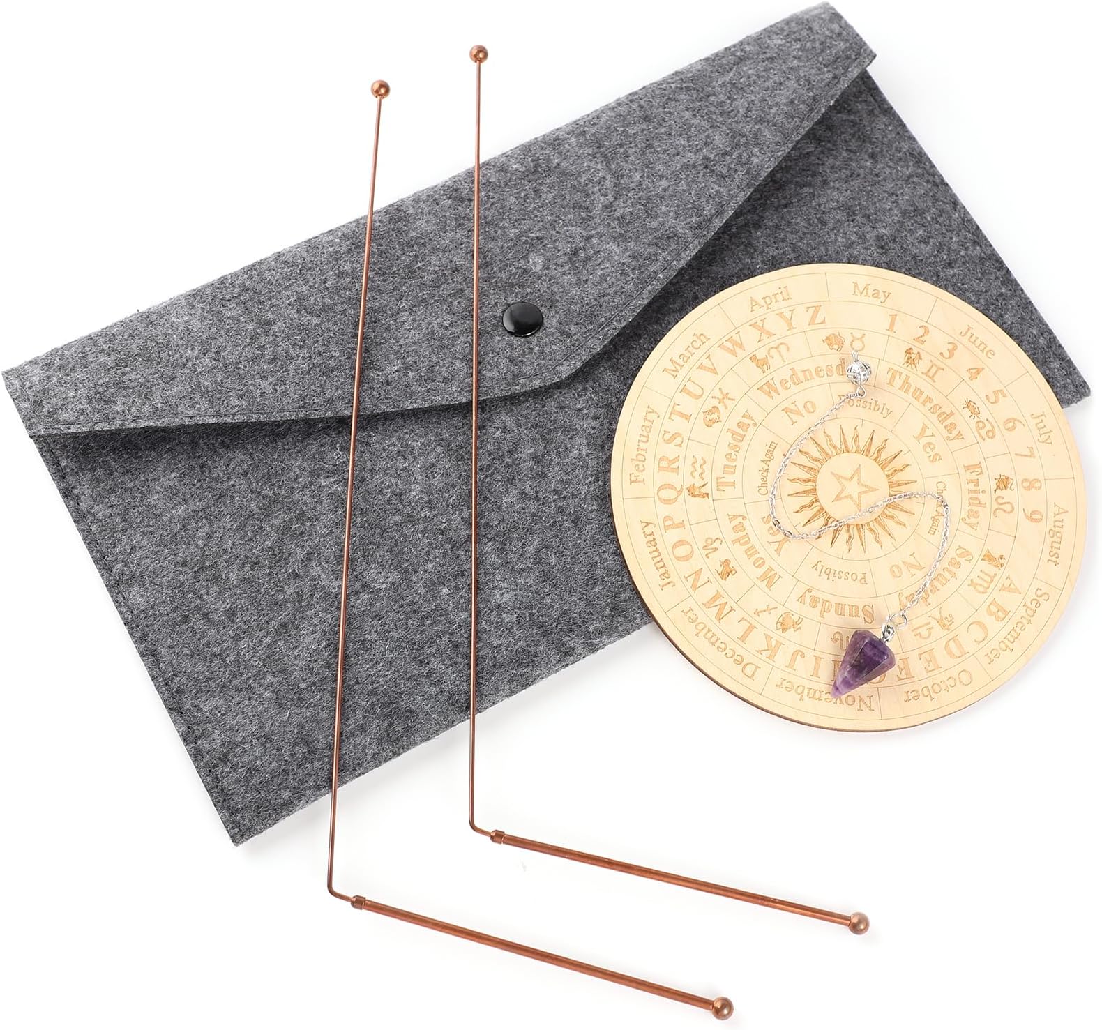 Eaglcter 99.9% Copper Dowsing Rods Spiritual and Divining Pendulum Board Mat Kit for Ghost Hunting,Divining Water,Energy Healing,Include 2 Retractable Divining Rods 1 Pendulum Pendant 1 Divination Mat