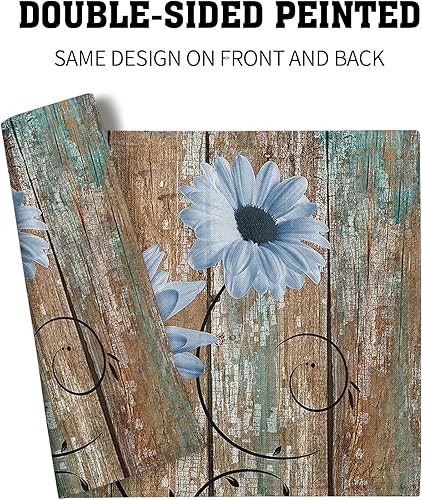 Miniatura 5 de Giwawa Juego de 4 manteles individuales rústicos con diseño de margaritas, girasoles azules sobre tablero de madera vintage, manteles individuales