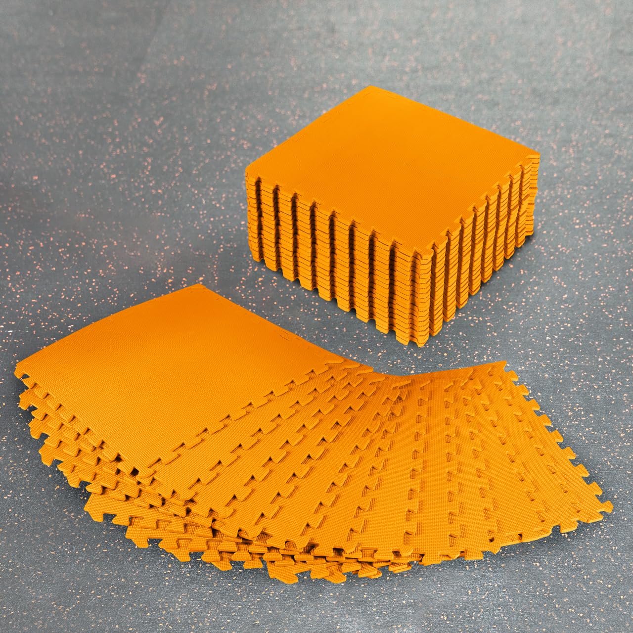 FORZA Interlocking Gym Flooring | High-Density EVA Foam Tiles for Home & Commercial Gyms – Non-Slip Exercise Mat for Floor Protection – Shock-Absorbing & Easy to Assemble (Orange, Pack of 12)