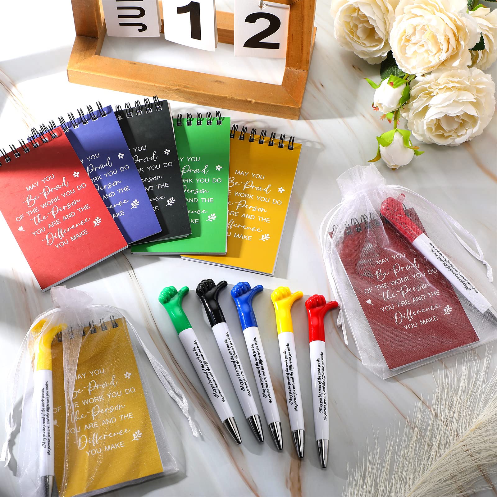 Teling Easter Day Gifts Inspirational Employee Appreciation Gift Bulk Coworker Staff Teacher Thank You Motivational Pen and Notebook Gifts Set Thumbs up Pen Journal Small Notepad(50 Set)