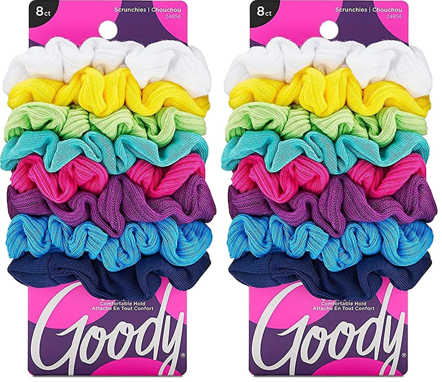 Goody Hair Scrunchie, 8 Count, Assorted Rainbow, Pack of 2 | Ouchless | For Women | All Hair Types | For Ponytails