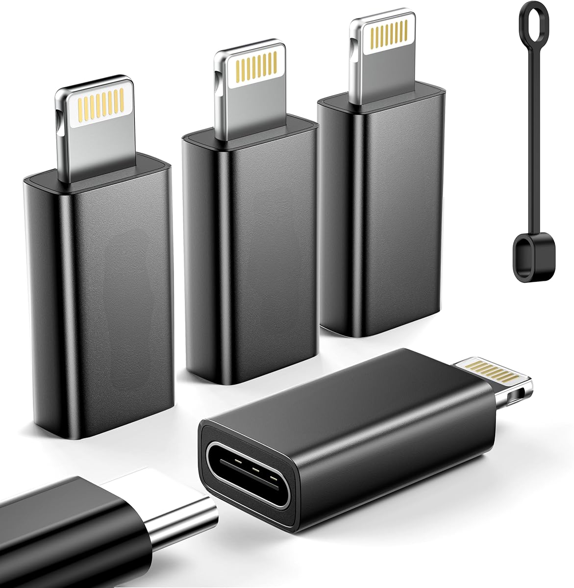 MFi Certified USB C to Lightning Adapter 4-Pack, 27W Fast Charging & Data Sync, Lightning to USB Type C Cable Adapter Compatible with iPhone 14/13/12/Pro/Max, iPad, AirPods, with Anti-Loss Lanyard