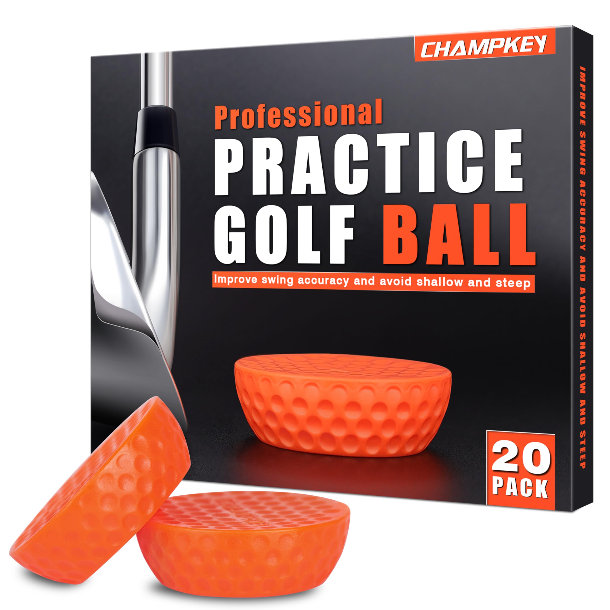 CHAMPKEY Precision Practice Golf Balls 20 Pack - Soft Rubber Golf Training Balls - Avoid Swing Shallow and Steep Golf Practice Balls