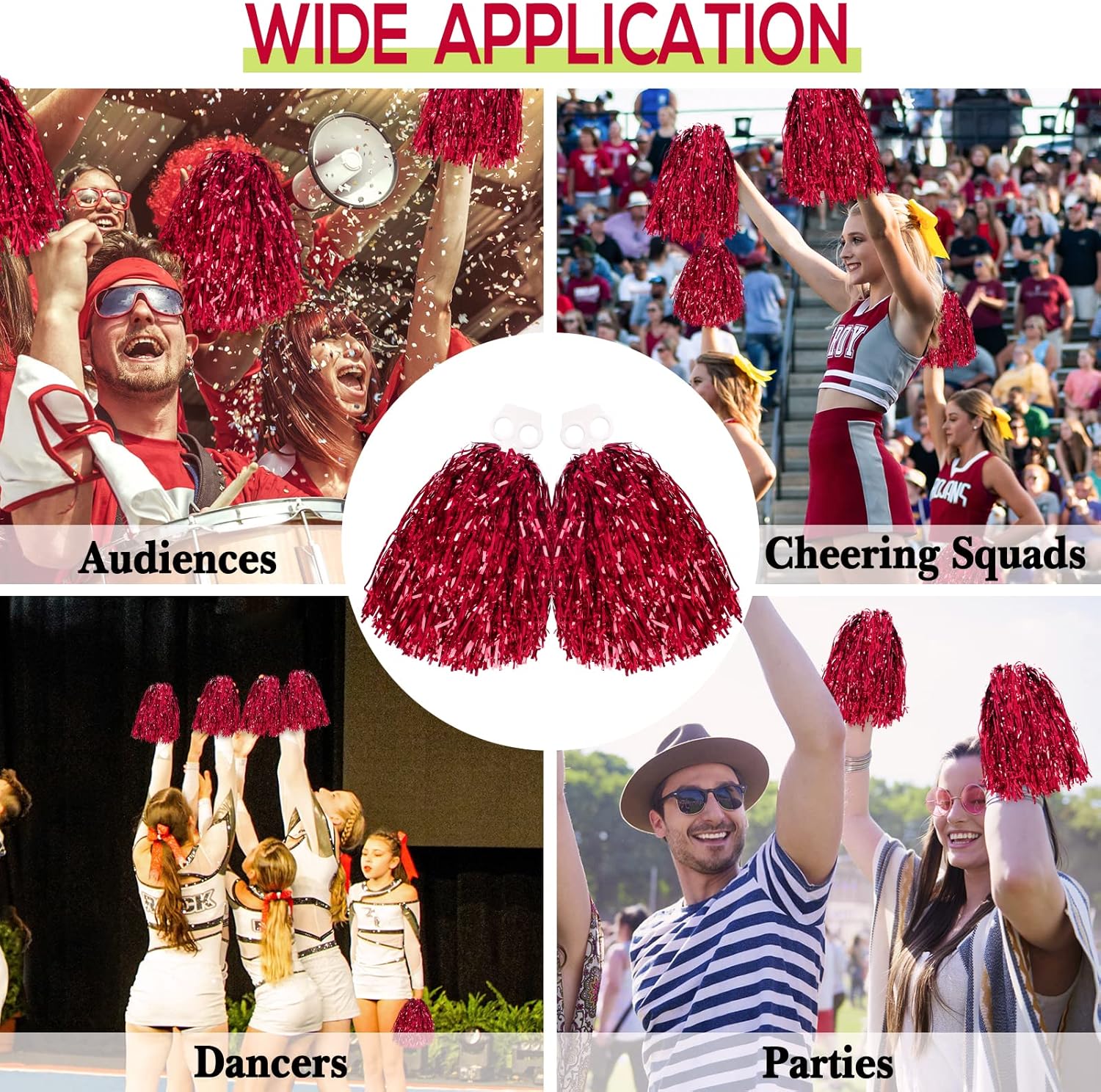 12PCS Cheerleading Pom Poms,Cheer Pom Poms with Plastic Handles, Metallic Foil Cheerleader Pom Poms for Kids Adults Girls,Red Pom Poms for Team Spirit Sports，Cheering Squads, Players, Matches, Parties : Sports & Outdoors