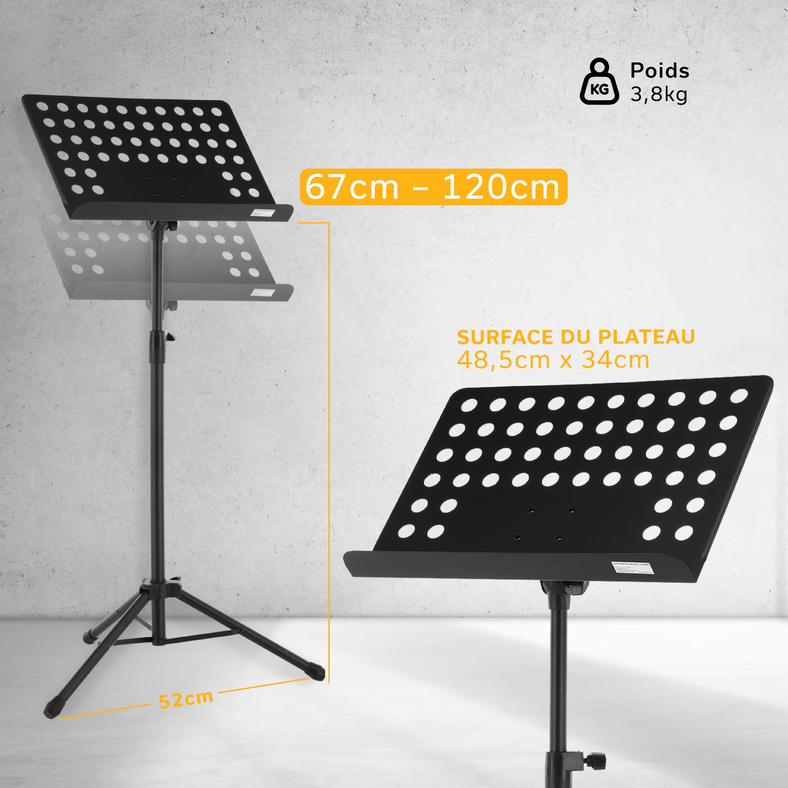 Gewa Pupitre D'Orchestre Noir Métal Réglable - Hauteur 67-120cm