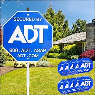 28" ADT Security Signs for Yard with Stake & 10 Pcs ADT Window Stickers, 100% Aluminum Heavy Duty Weatherproof Home Security Signs