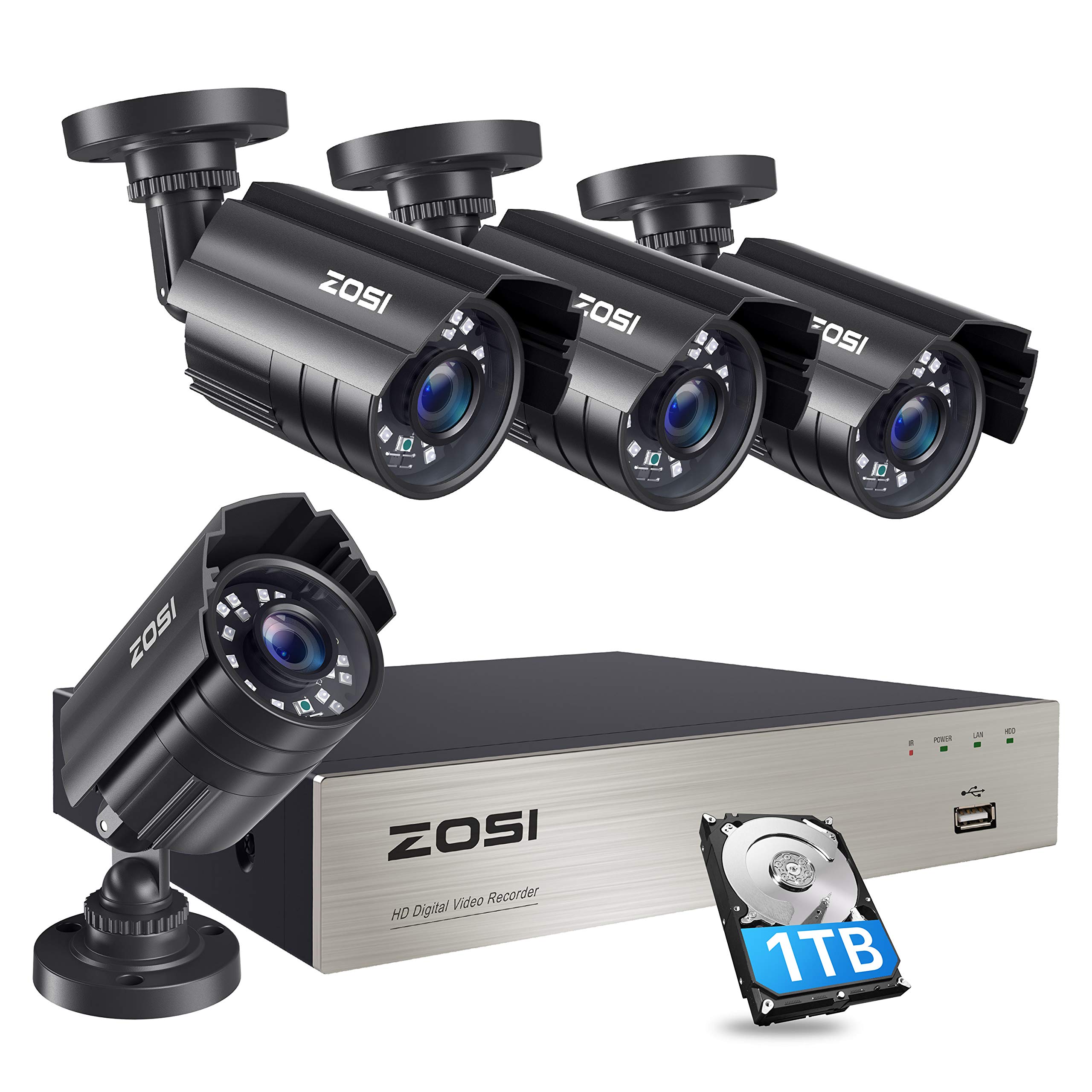 ZOSI 1080P Security Camera System with 1TB Hard Drive H.265+ 8CH 5MP Lite HD-TVI Video DVR Recorder with 4X HD 1920TVL 108...