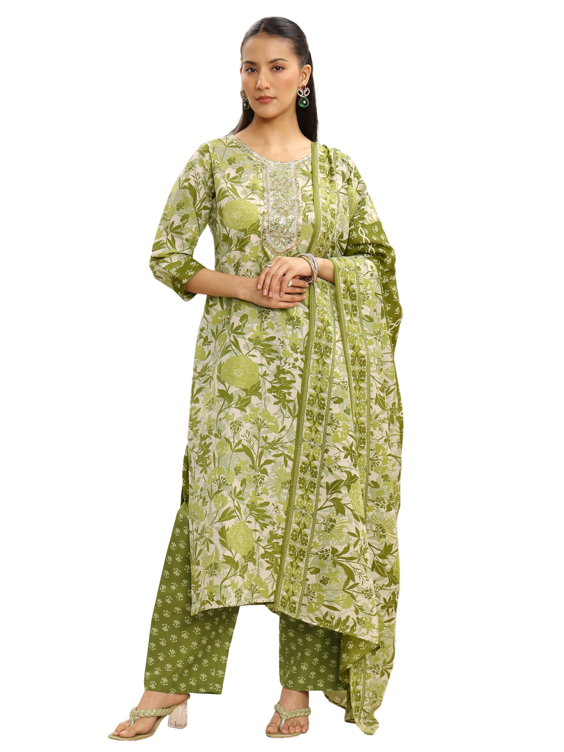 gerua by libas Printed Cotton Blend Straight Kurta With Trouser and Dupatta-picture-18