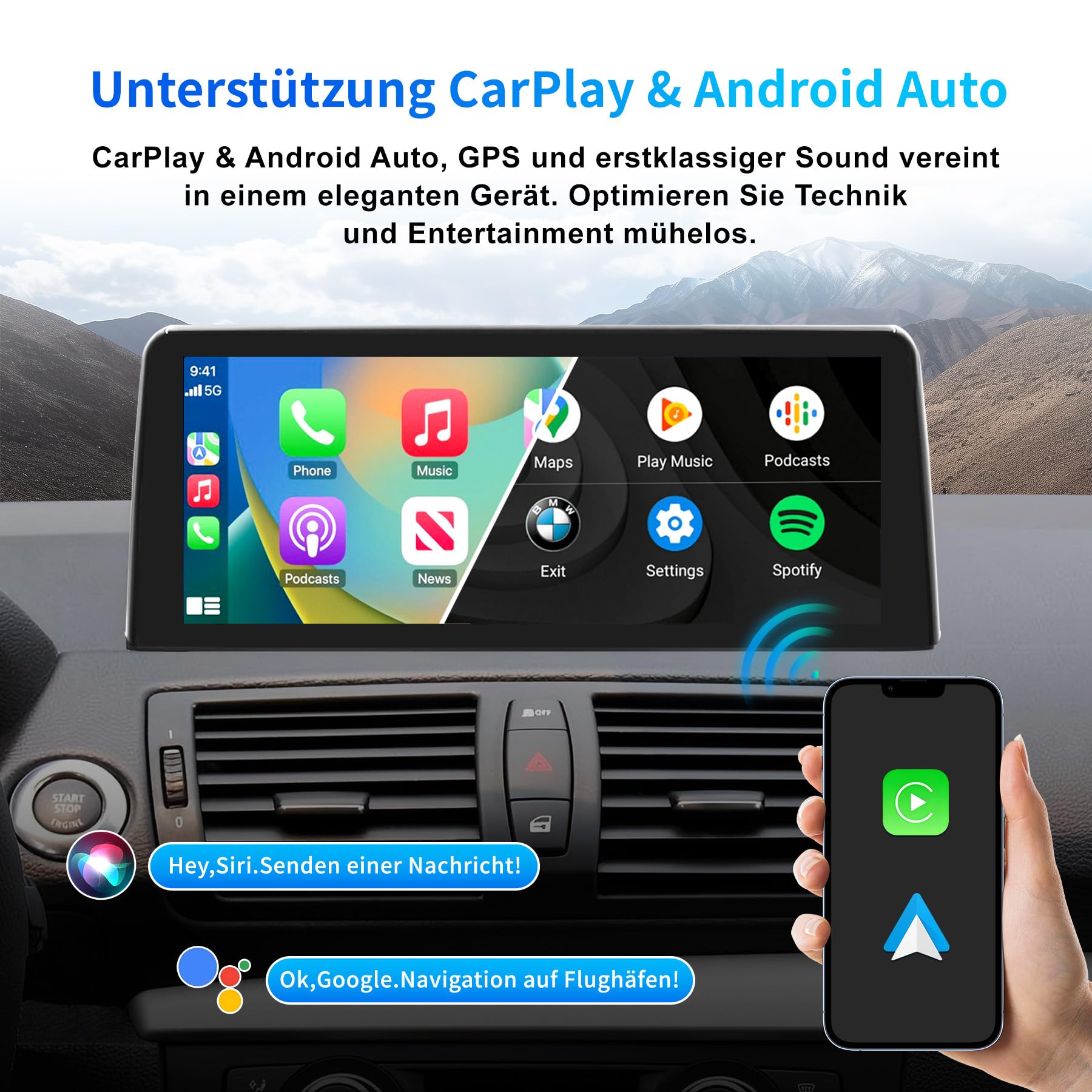 Autoradio Android 14 touchscreen da 10,25 pollici per BMW Serie 1 E81/E82/E87/E88 (2004-2008) con sistema CCC, CarPlay wireless/Android Auto, ricambi originali, navigazione GPS, Mirror Link