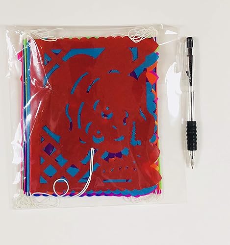 Miniatura 5 de Colorido Dia de Muertos Decoración Tamaño Pequeño Paquete de 2 Banderas de Papel de Seda Mexicano Papel Picado.