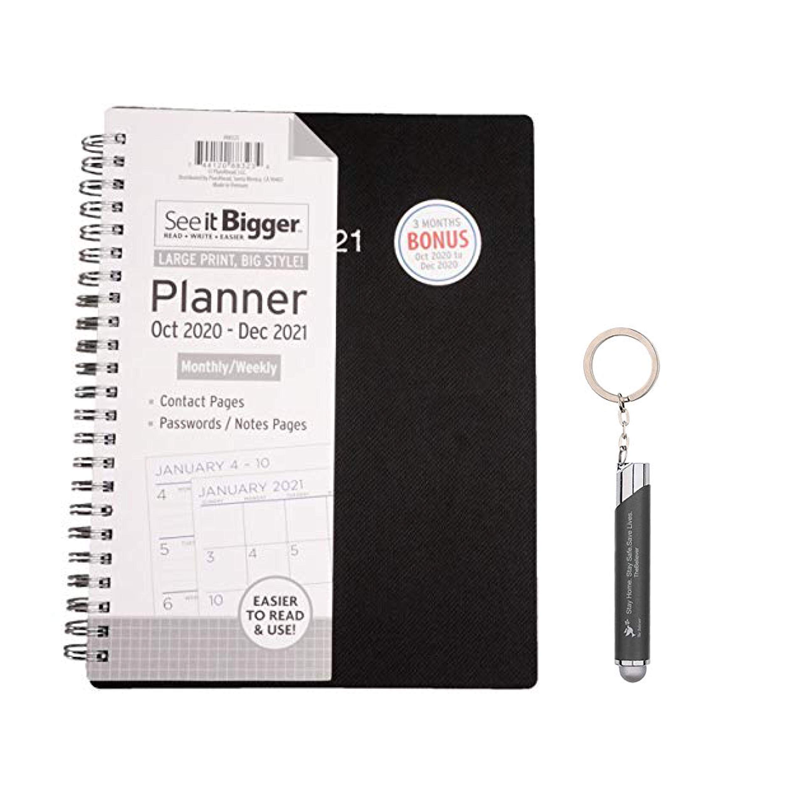 PlanAhead See It Bigger October 2023 - December 2024 Year-Round Weekly Monthly Planner, Large Size (9.75" x 11") (Blue Navy) Vinyl Cover and Sparkle Fancy Pen