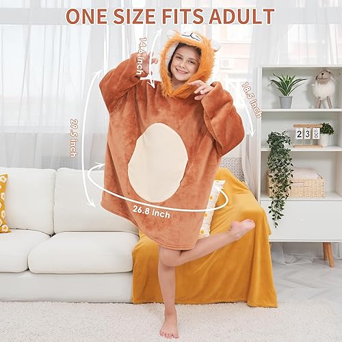 Miniatura 6 de Moinlizy Manta de vestir para niños, acogedora manta de gran tamaño con capucha de franela con bolsillo, manta cálida para regalo de niña y niño,